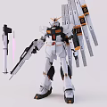White Gundam Model With Orange Accents Black Parts Long Back Armor Pieces Holding Gun