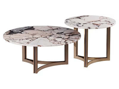 Two Round Modern Coffee Tables with Marble Top and Metal Legs 3d model