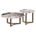 Two Round Modern Coffee Tables with Marble Top and Metal Legs