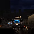 Modern Terrace Bar With Fire Pit Large Screen Comfortable Seating and Nighttime Ambiance