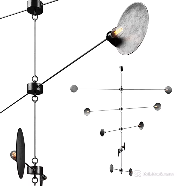Modern Chandelier with Geometric Metal Structure Multiple Arms and Glass Shades for Contemporary Interior Decor 3d model 
