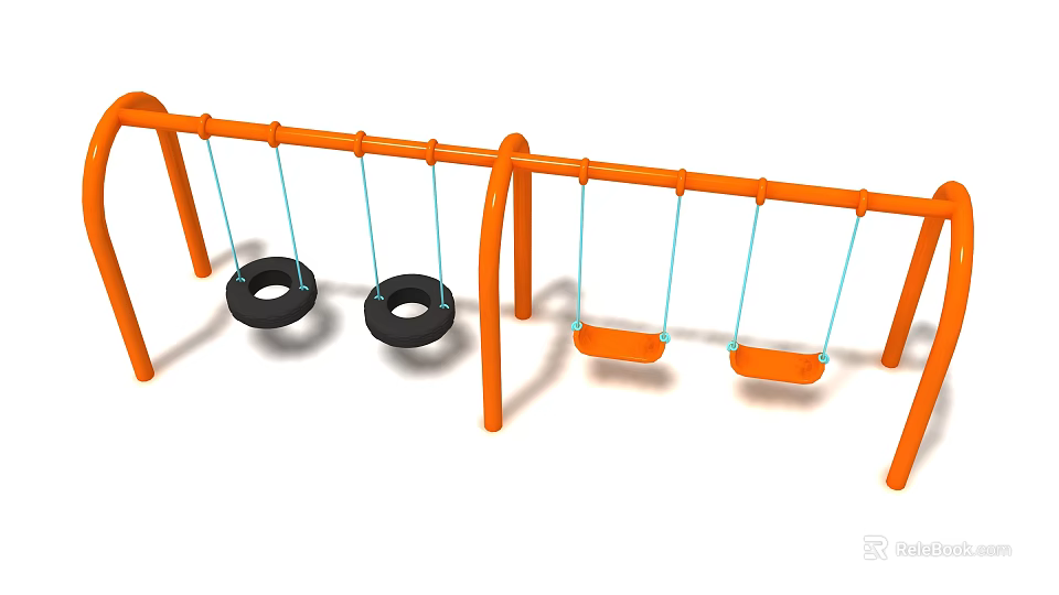 Orange Playground Swing Set With Black Tire Swings And Orange Seat Swings 3d model 