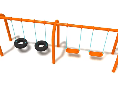 Orange Playground Swing Set With Black Tire Swings And Orange Seat Swings 3d model