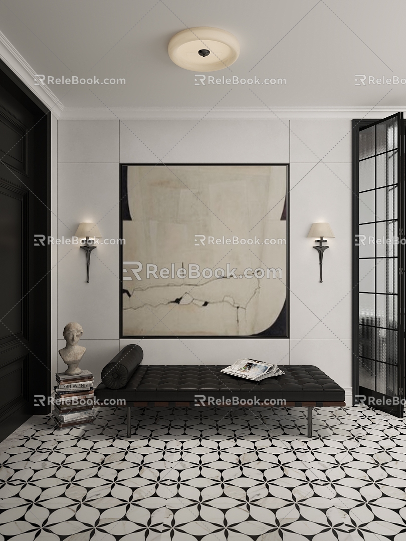 Light French retro entrance wall lamp sofa stool ornaments combination 3d model