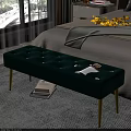 Green Velvet Bedroom Bench With Gold Legs Magazine On Top And Books Nearby