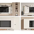 Modern TV Wall Interior Design With Marble Texture Storage Cabinets And Fireplace 3d model