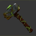 Enchanted Hammer with Wooden Handle Green Rope Carved Patterns And Glowing Gem