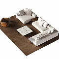 Modern White Sofa and Marble Coffee Table Set with Brown Armchair in Living Room