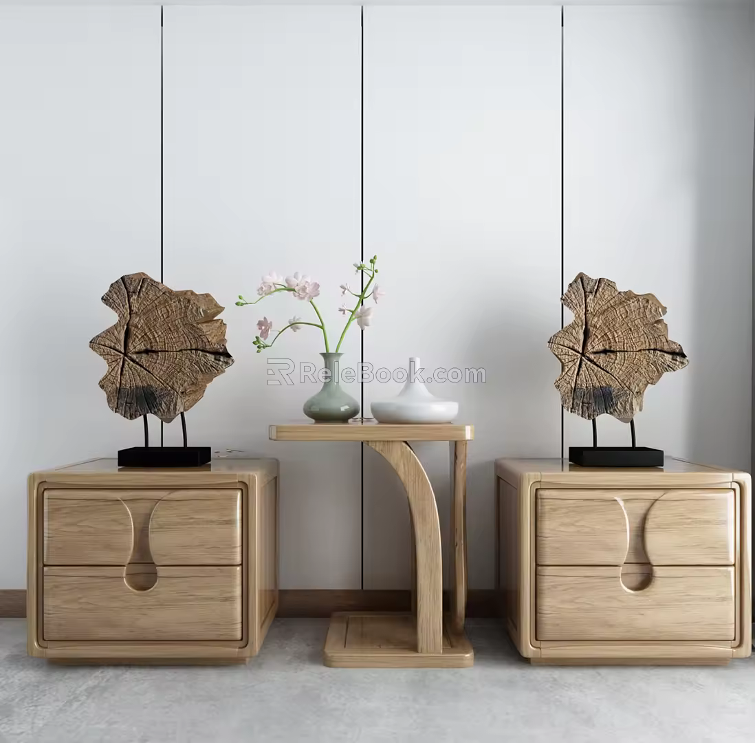 New Chinese Style Bedside Table Solid Wood Bedside Cabinet 3d model