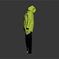 Neon Yellow Outdoor Hooded Jacket With Black Pants And Pockets