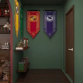 Vintage Style Study Room With Wooden Shelves And Antiques