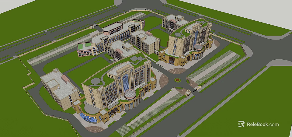 Modern University Campus Building Complex With Multiple Connected Buildings And Green Spaces 3d model 