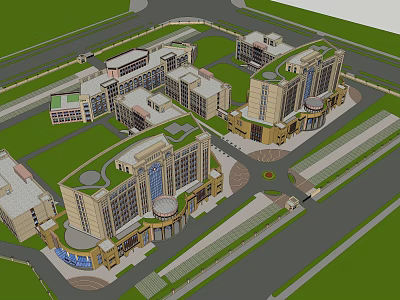 Modern University Campus Building Complex With Multiple Connected Buildings And Green Spaces 3d model