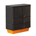 Modern Wooden Bedside Table With Black Drawers And Orange Base Design 3d model