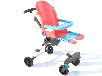 Pink And Blue Baby Stroller With Wheels And Handle 3d model