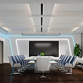Modern Conference Room Interior Design With Long Table White Chairs Large Screen And Wooden Floor
