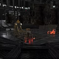 Industrial Factory Interior With Hanging Metal Barrels Chains Machinery And Platforms