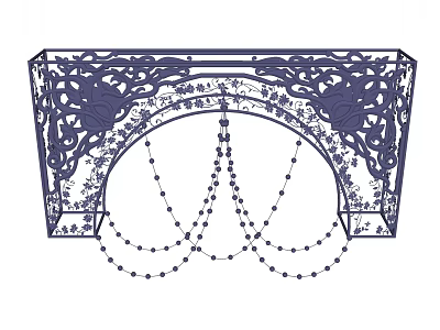Blue Intricate Laser Cut Decorative Ornament Set With Beaded Chains For Home Decor 3d model