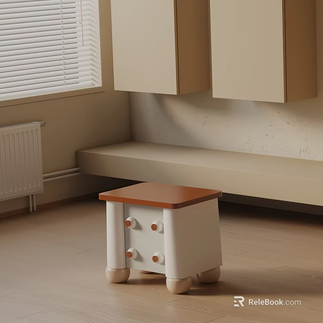 Modern Minimalist Side Table with Brown Top White Body Round Knobs and Small Legs 3d model 