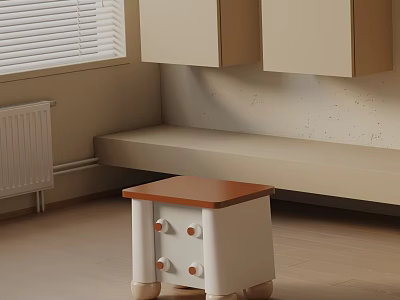 Modern Minimalist Side Table with Brown Top White Body Round Knobs and Small Legs 3d model