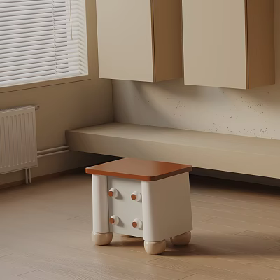 Modern Minimalist Side Table with Brown Top White Body Round Knobs and Small Legs 3d model
