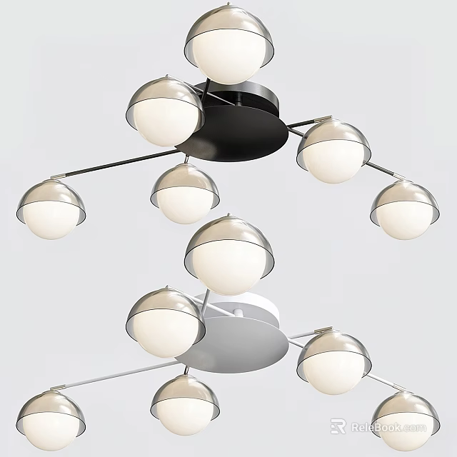 Modern Contemporary Ceiling Light With Multiple Spherical White Glass Shades And Metal Frame 3d model 