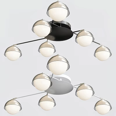 Modern Contemporary Ceiling Light With Multiple Spherical White Glass Shades And Metal Frame 3d model