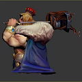 Muscular Shirtless Fantasy Game Movie Character With Long Blonde Hair Red Helmet And Blue Cape