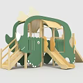 Green Elephant Shaped Playground Equipment with Wooden Slides Stairs and Canopy