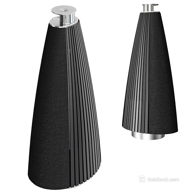 Sleek Black Conical Speakers With Silver Base And Vertical Striped Texture 3d model
