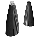 Sleek Black Conical Speakers With Silver Base And Vertical Striped Texture 3d model