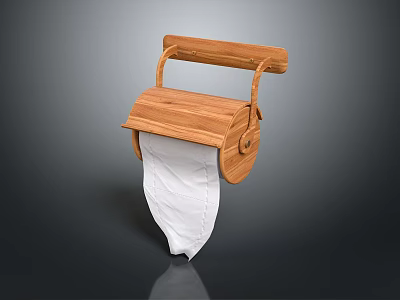 Wooden Wall Mounted Toilet Paper Holder With Modern Design And Paper Roll 3d model