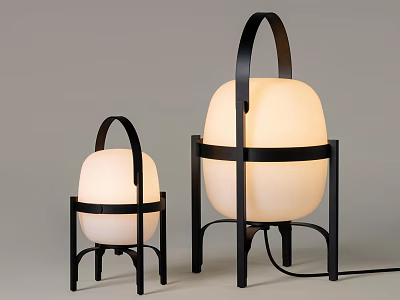 Two Modern Table Lamps Small And Large White Shades Black Metal Frames With Handle Design 3d model