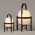Two Modern Table Lamps Small And Large White Shades Black Metal Frames With Handle Design