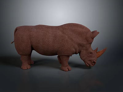 Realistic 3D Rhinoceros Model With Brown Textured Skin Standing On Gray Background 3d model