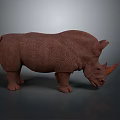 Realistic 3D Rhinoceros Model With Brown Textured Skin Standing On Gray Background