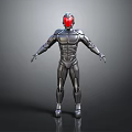 Humanoid Robot Character Featuring Silver Armor Red Helmet And Muscular Body Design