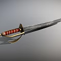 Warrior Wielding Classic Sword With Red Striped Hilt And Golden Decorations