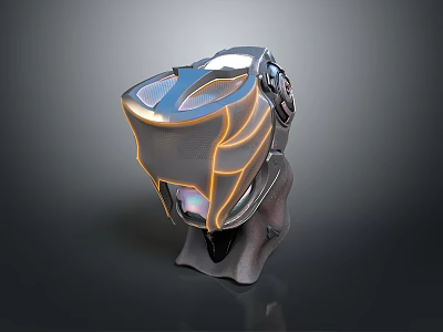High Tech Futuristic Weapon Design With Metallic Structure And Orange Glowing Accents 3d model