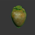 Antique Orange Textured Pottery Vase With Two Handles On Dark Reflective Background