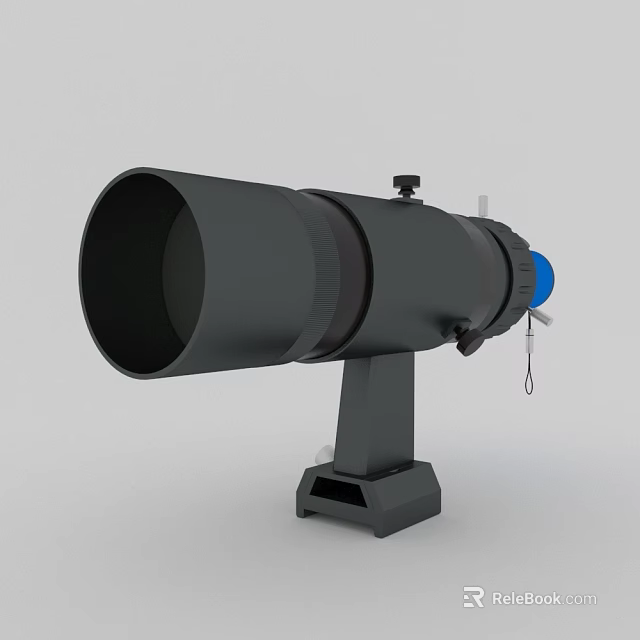 High Quality Black Telescope With Blue Component On Stable Stand 3d model