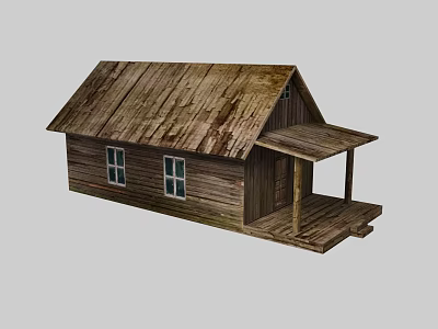 Rustic Wooden House Exterior With Wooden Roof Walls Porch Columns And Windows 3d model