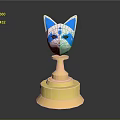 Blue And White Cat Face Mask Fashion Accessory With Gold Base Display Stand