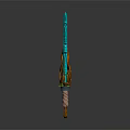 Turquoise Fantasy Sword with Wooden Hilt and Green Accent Details in Decorative Design