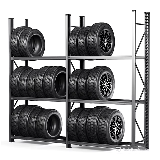 Durable Metal Storage Rack for Organizing Car Tires in Garage 3d model 