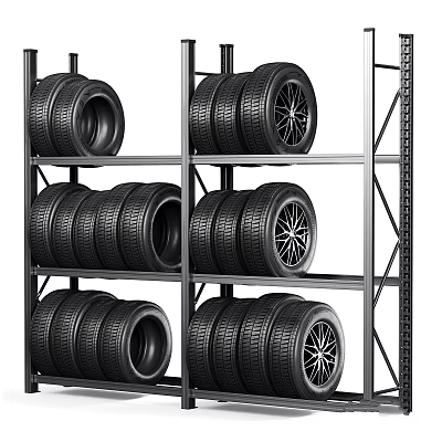 Durable Metal Storage Rack for Organizing Car Tires in Garage 3d model