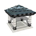 Traditional Square Pavilion Structure With Glass Roof And Stone Columns Base