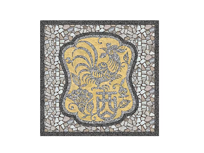 Decorative Garden Ornament With Mosaic Rooster Pattern And Square Design 3d model