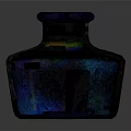 Vintage Deep Blue Glass Ink Bottle With Old Label And INK Text On Glossy Surface
