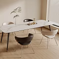 Modern Minimalist Dining Interior Table With White Marble Top Black White Chairs Metal Legs
